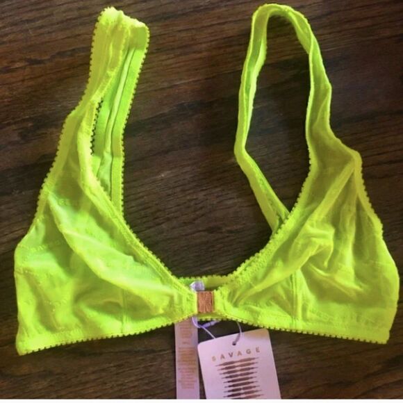 Savage X Fenty Size Small Flocked Logo Bralette Acid Green NWT - Picture 8 of 11